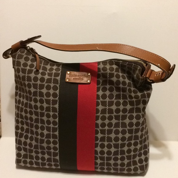 kate spade Handbags - Kate Spade Shoulder Bag Brown Red Fabric Ribbon